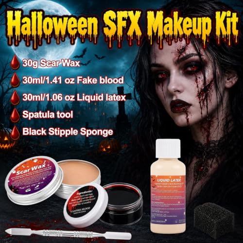 Halloween SFX Makeup Kit Scar Wax Fake Blood Latex Tools - Variation 01