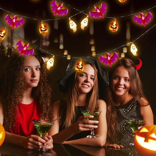 Battery Operated Halloween String Lights 9.8ft 20 LEDs with 3D Pumpkins Bats Ghosts