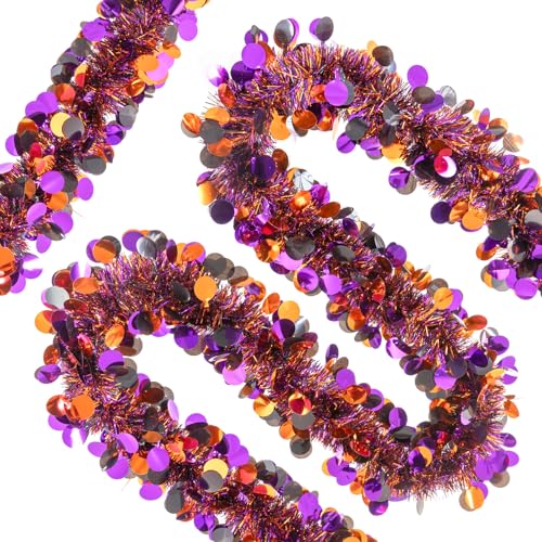 Halloween Tinsel Garland 20FT Black Purple Orange Metallic Decor for Parties