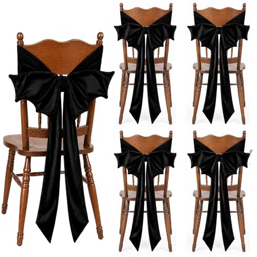 Black Velvet Chair Bow Sashes - Halloween Party Decorations, 4 Pcs - Variation of Black/4 Pcs