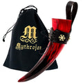 Viking Drinking Horn with Black Leather Holder - 13.5oz Mythrojan Red Witch Variation
