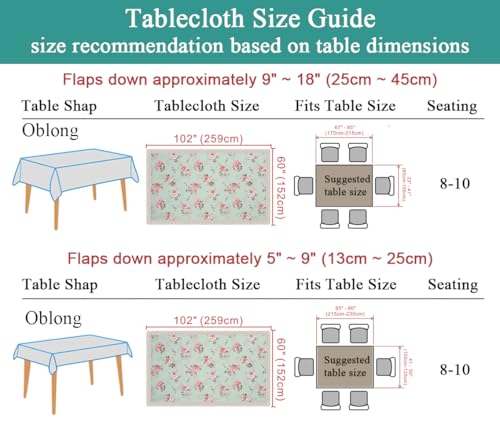 Light Green Floral Print Rectangle Tablecloth 60 x 102 Inch Waterproof Spillproof Dining Cover