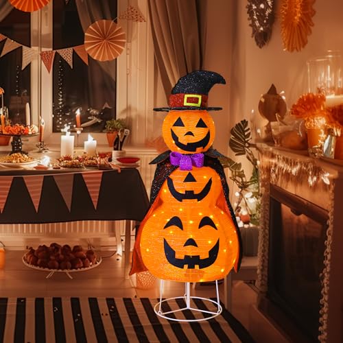 3FT Light Up Halloween Collapsible Pumpkin Decoration Outdoor with Timer