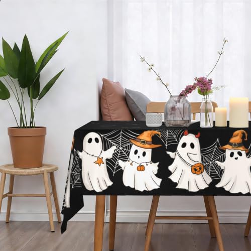 Halloween Tablecloth 60x84 Inch Rectangular Bat Spider Cobweb Ghost Reusable Washable Black Decor Variation of THIS listing