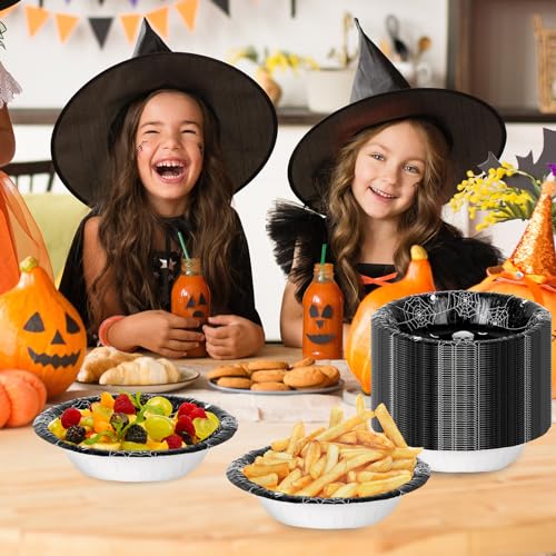 Halloween Paper Bowls 100-Pack - Spooky Skeleton Bat Web Snack Cups