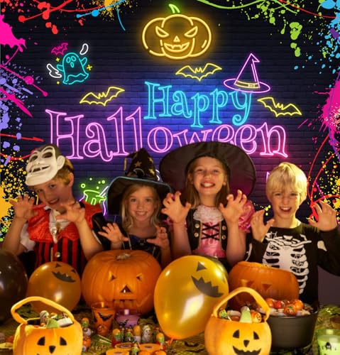 7x5ft Neon Halloween Backdrop Banner for Party Decorations - Realistic Photo Background