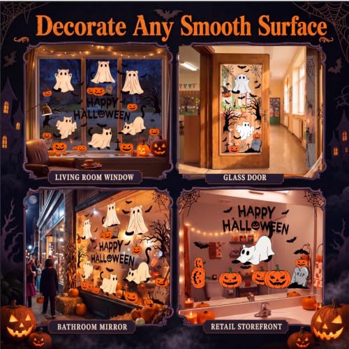Halloween Window Clings - Reusable Ghost Cat & Pumpkin Decor for Windows & Doors