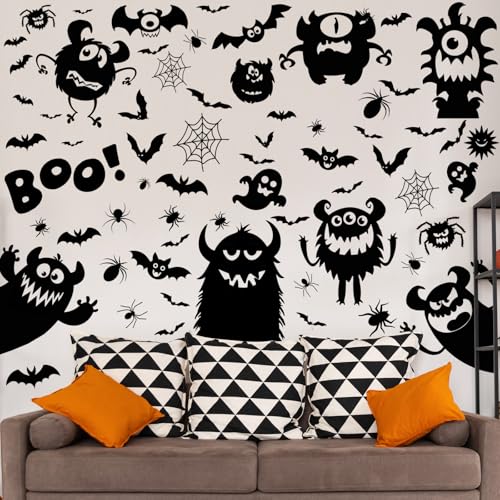 Halloween Wall Sticker Decorations - Monster Design, 6 Sheets, Peel & Stick, Waterproof, Spooky Window Clings