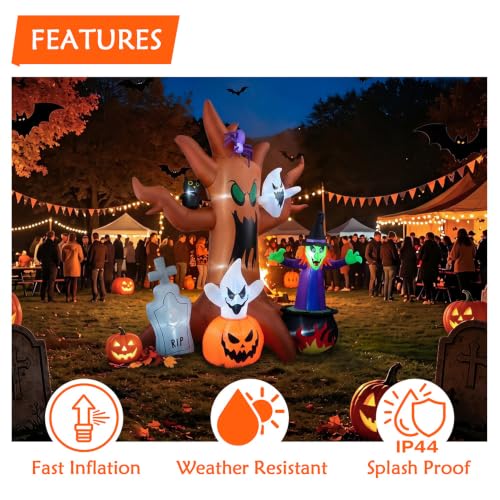 Halloween Inflatable Spooky Tree Decoration - 8 Ft Yard Decor with LED Lights - Variation: Spooky Tree