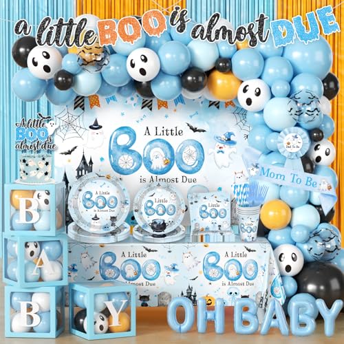 Blue Halloween Baby Shower Decorations 296Pcs All-In-One Party Set for 24 Guests