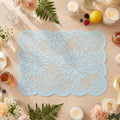Blue Dahlia Lace Placemats Set of 4 - 12x18 Inch Rectangular Table Mats for Wedding & Party Decor