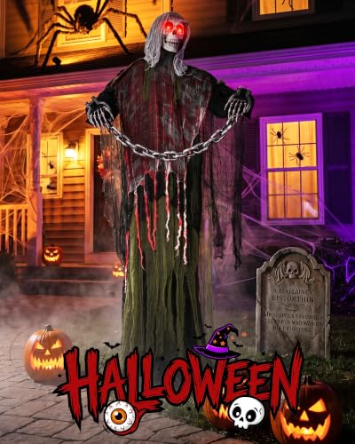 6FT Life-Size Animated Halloween Skeleton Ghosts Outdoor Decor with Sound & Glow