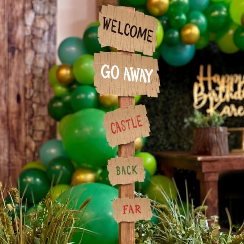 Swamp Themed Party Signs Set - Welcome, Back, Go Away, Castle, Far - Waterproof & Reusable Decor