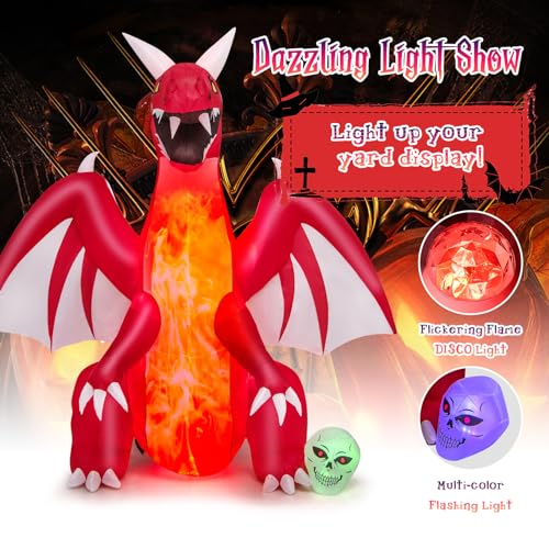 8ft Halloween Inflatable Fire Dragon Yard Decoration with LED Lights Waterproof