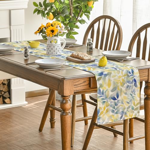 Summer Watercolor Table Runner 13x72 Inch Blue - Seasonal Kitchen Decor