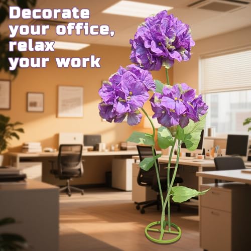 Artificial Hydrangea Flowers 3pcs - Large Faux Flower Branch Decor, Purple