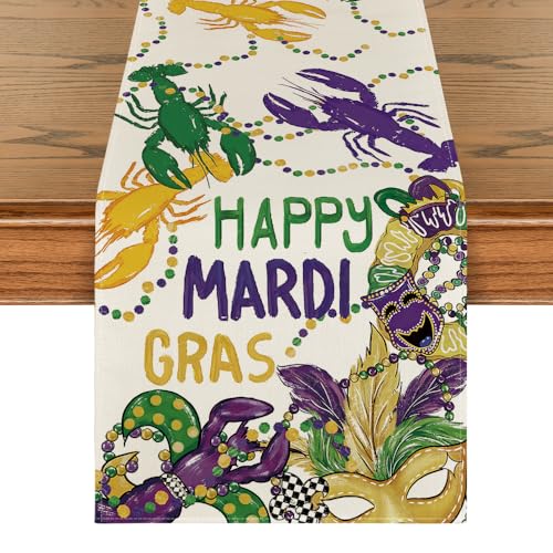 Lobster Mask Mardi Gras Table Runner - Carnival Kitchen Decor 13x72 Inch