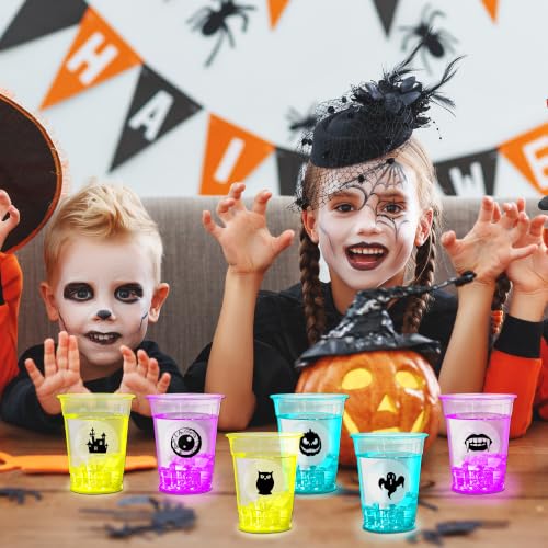 Glow in The Dark Halloween Party Cups Set with Stickers and Coasters - 70 Pcs, 12 oz
