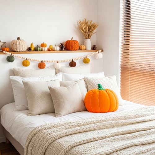 Halloween Crochet Pumpkin Garland with Wood Beads - Earth Tone, 6.5ft