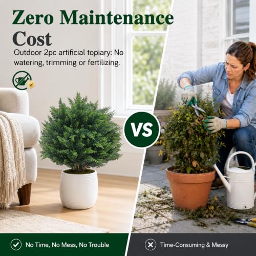Artificial Topiary Trees Outdoor Indoor Faux Bushes Set of 2 22in Pine Green