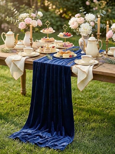 Navy Blue Velvet Table Runner Set - 4 Pieces 20x120 Inches Luxury Decor