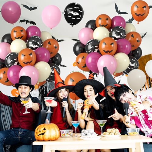 Halloween Party Balloons Set - Black, Hot Pink & Orange with Variations