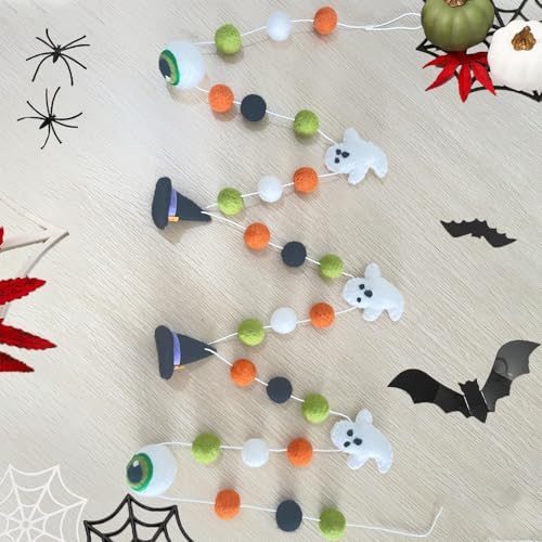 Halloween Felt Garlands Ghost Banner with Pom Poms - Fall Holiday Decor - Variation of THIS listing