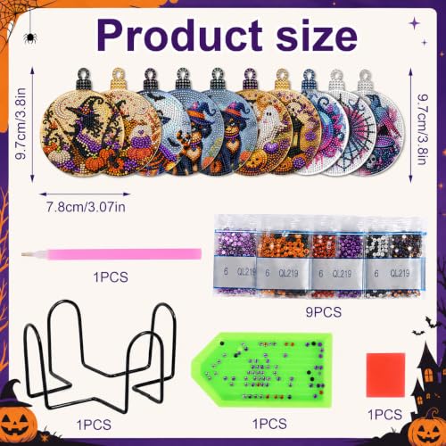 Gorgeous Halloween Diamond Art Coasters Kit - 10 pcs with Stand