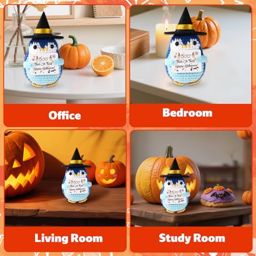 Cute Crochet Halloween Doll with Witch Hat - Blue Home Decor Gift