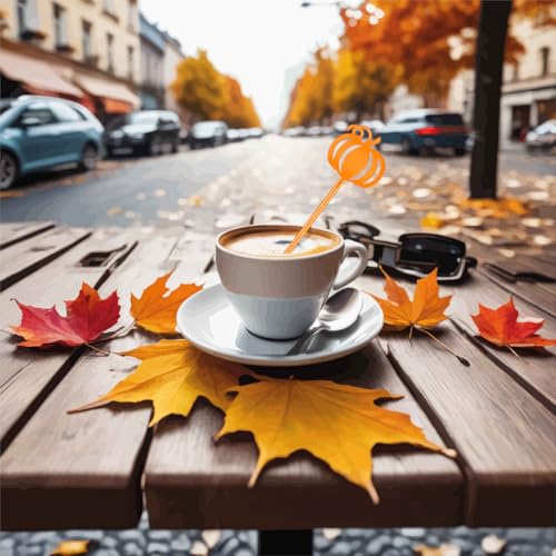 Pumpkin Fall Swizzle Sticks 30 Pcs Plastic Coffee & Cocktail Stirrers Thanksgiving Party
