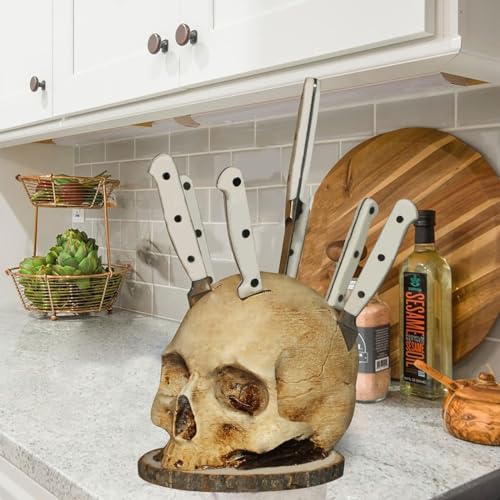 Skeleton Knife Holder for Kitchen - Spooky Skull Head Rack for Kitchen Storage