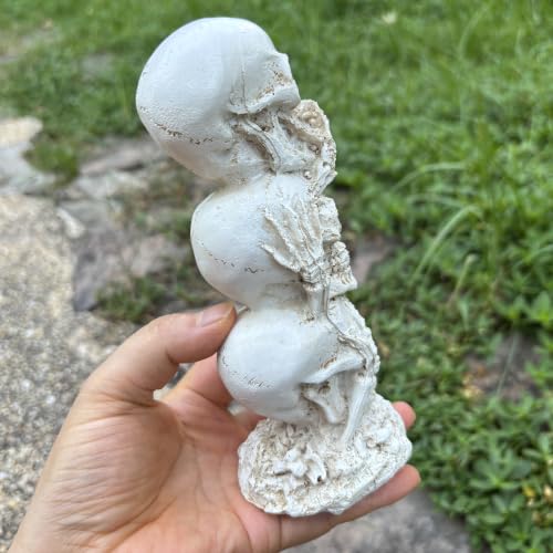 Gothic Skull Statue - See Hear Speak No Evil Stacked Skeleton Decor for Halloween & Home
