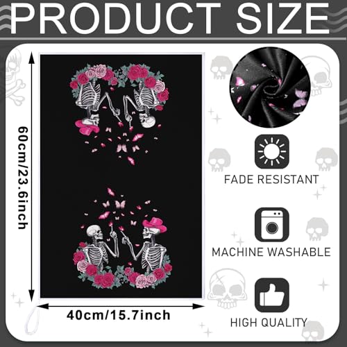 Halloween Skeleton Kitchen Towels Set - 6 Pcs Gothic Skull Dish Towels with Pink, White, Black Variations