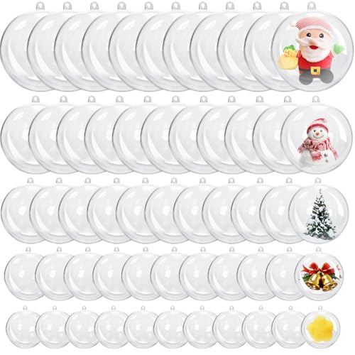 50 Pcs Clear Fillable Christmas Ornaments - 5 Sizes DIY Transparent Decoration Balls