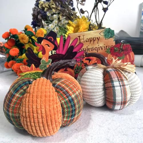 Fabric Pumpkins Set - 2 Pack Fall Thanksgiving Decor 5.5 Inch