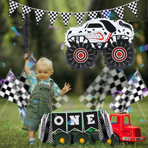 Monster Truck Dalmatian Pinata Bundle with Blindfold and Bat - Monstar Truck Dal Variation