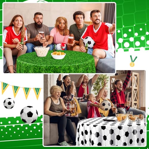 Soccer & Grass Party Tablecloths 84 Inch Disposable Circle Cover - 6 Pack