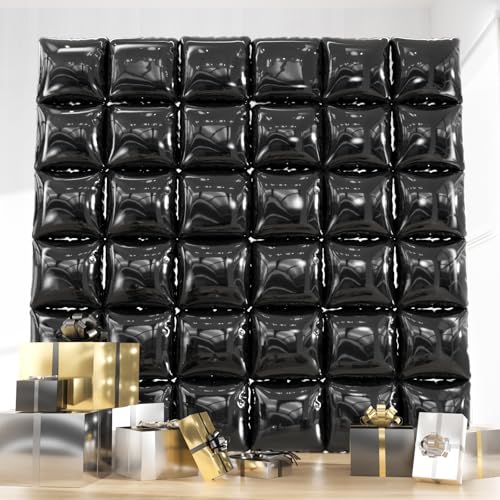 Black Square Foil Balloon Wall Kit - 36pcs Backdrop for Celebrations & Events - Variation: Black