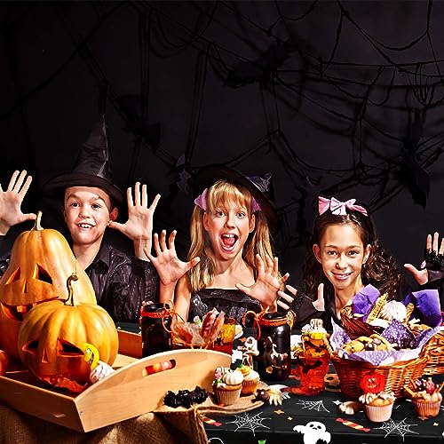 Halloween Plastic Tablecloth 2 Pack - Black with Pumpkin Print, 54 x 108 Inch Disposable Party Decor