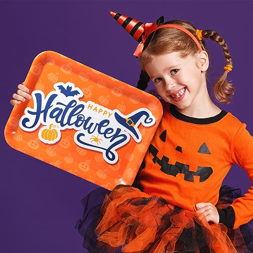 Halloween Serving Trays Set of 3, Reusable Pumpkin & Bat Design, 13x10 Inch
