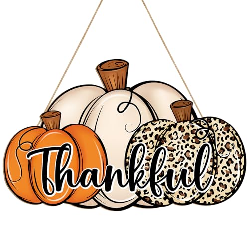 Leopard Pumpkin Thanksgiving Door Wreath Wooden Fall Wall Decor - Large