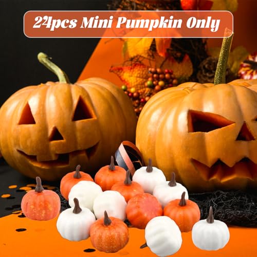 Mini Artificial Pumpkin Set for Fall Harvest & Holiday Decor - 24 Pcs