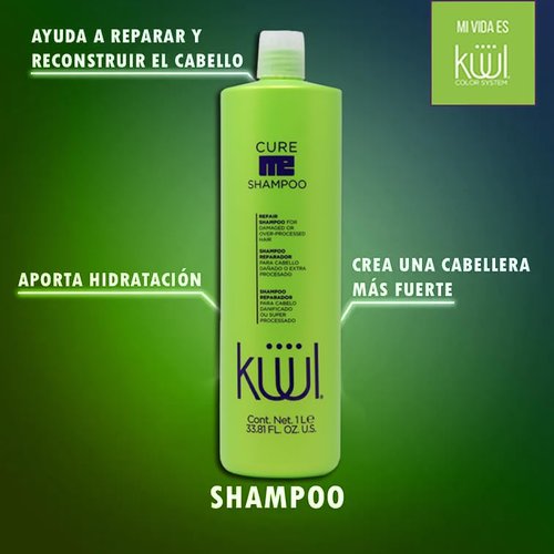 Kuul Cure Me Shampoo 33.8 oz - SHAMPOO KÜÜL RECONSTRUCTOR DEL CABELLO CON HIDRATACIÓN PROLONGADA - 1 Litro / 1000 ML