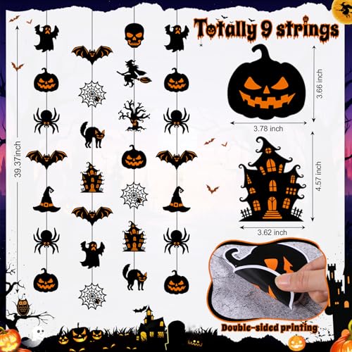 Halloween Party Hanging Decorations - Witch Ghost Paper Garland - 9 Pcs