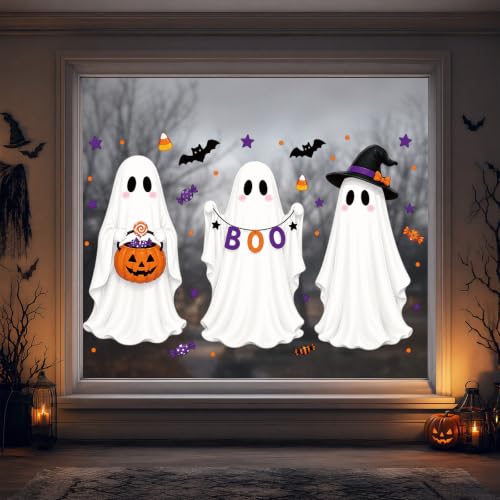Ghost Halloween Static Window Clings - Reusable Indoor Decorations, 9 Pcs