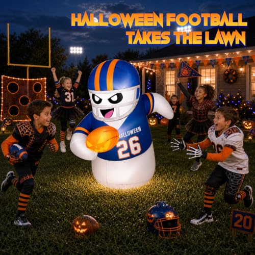 5FT Halloween Inflatable Ghost with Football and LED Lights - Outdoor Yard Decor