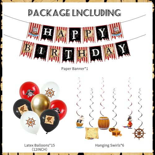 Pirate Theme Birthday Decorations Set with Banner, Balloons & Swirls