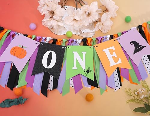 Halloween First Birthday High Chair Banner Pumpkin Witch Hat Decorations