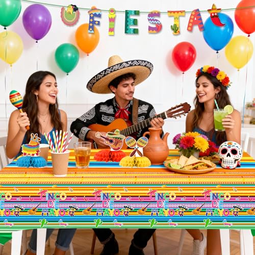 Cinco De Mayo Backdrop & Party Decorations Set - 6x3 ft Banner, Tablecloth, Props