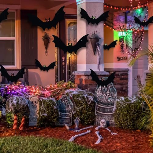 Halloween Bat Decorations 12 Pack Hanging Bats with Glowing Eyes - Indoor Outdoor Decor